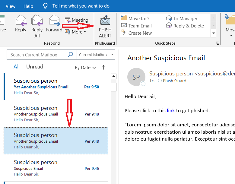 phish alert button outlook